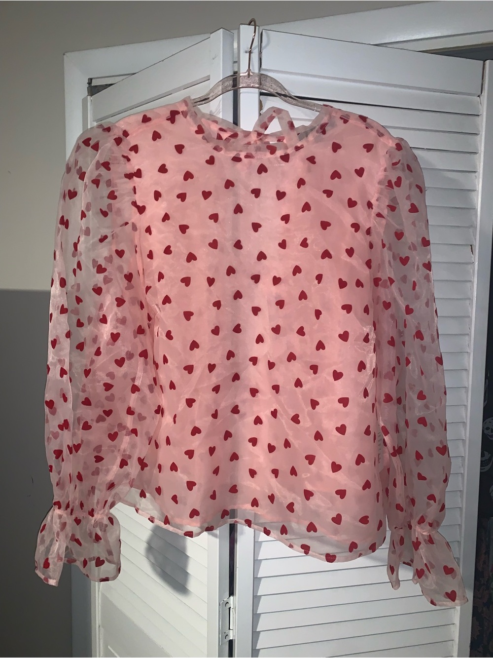 NWT Eloquii Plus Size Women’s Heart Print Tulle Blouson Sleeve Blouse